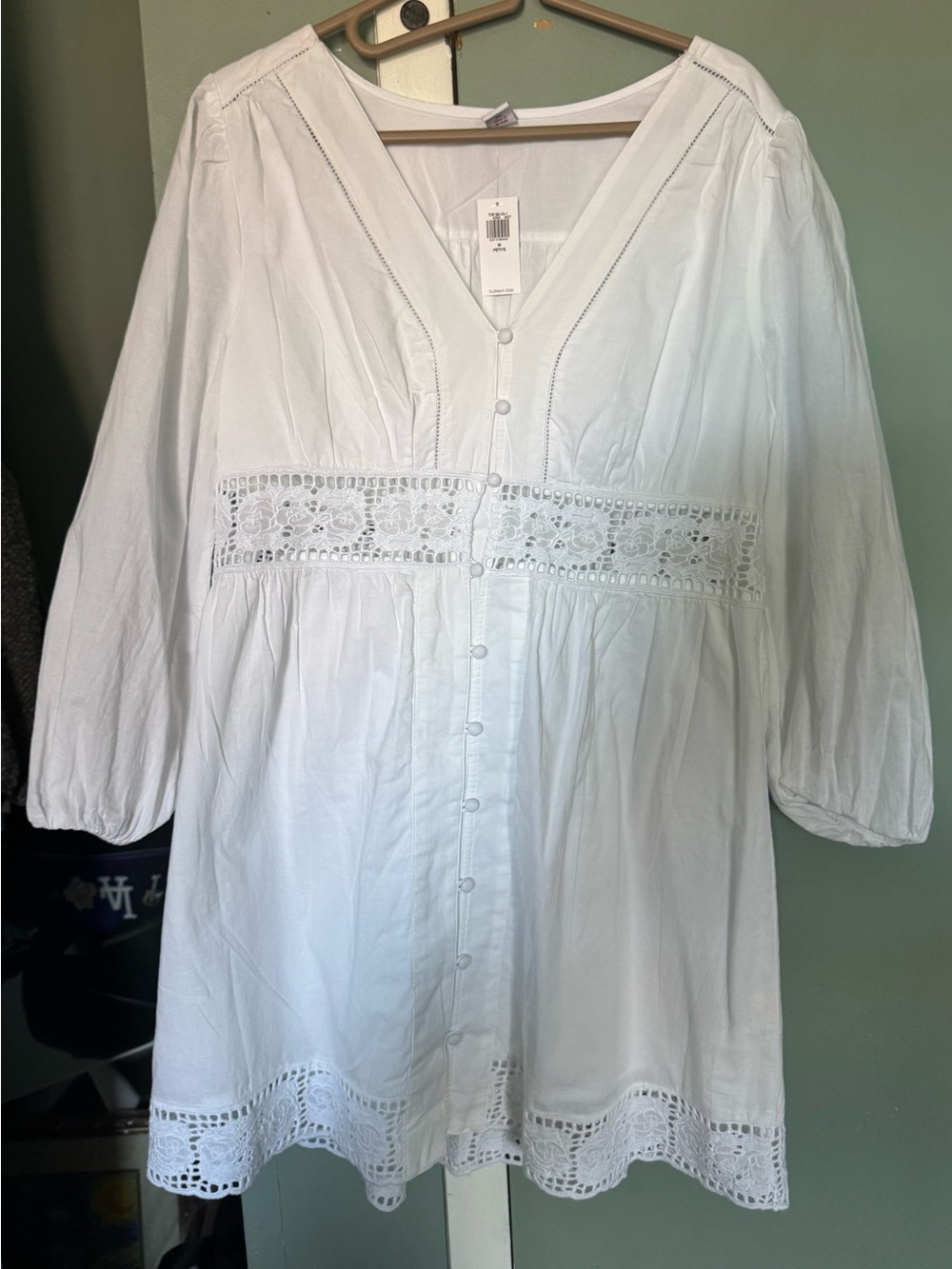 Old Navy White Button-Front Mini Dress with Lace Trim